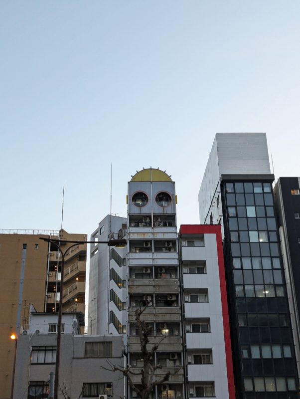 Photo of a building that looks like a robot near Shin Imamiya, Osaka